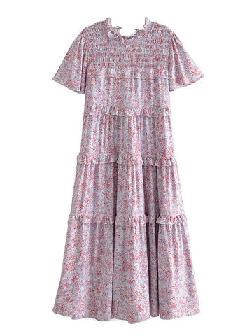 Misty Heather Boho Floral Print Midi Dress