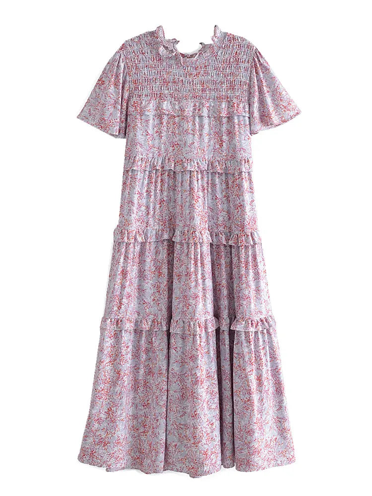 Misty Heather Boho Floral Print Midi Dress