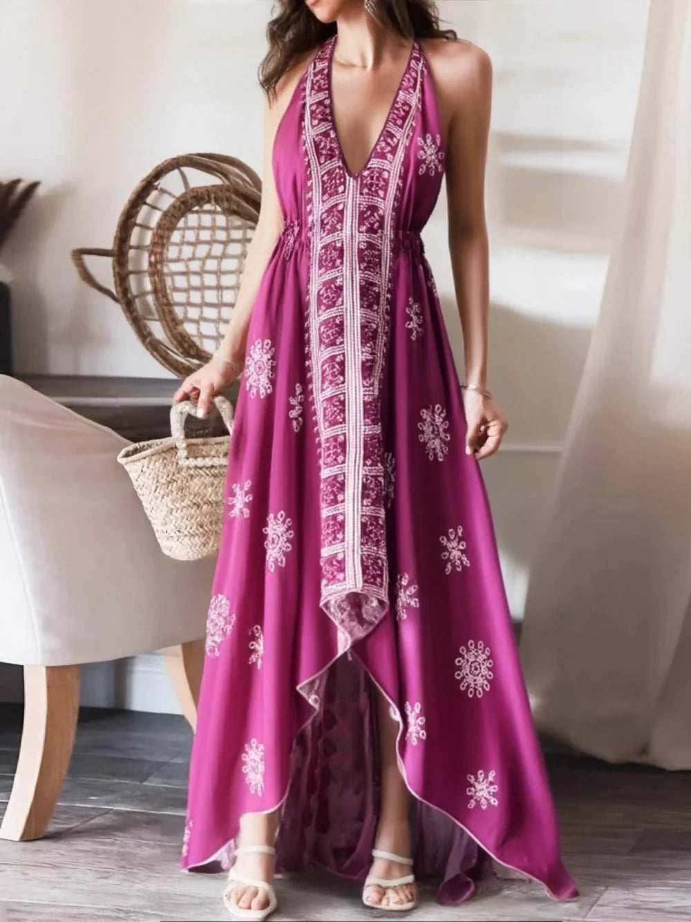 Roseberry Dreams Boho Floral Print Maxi Dress