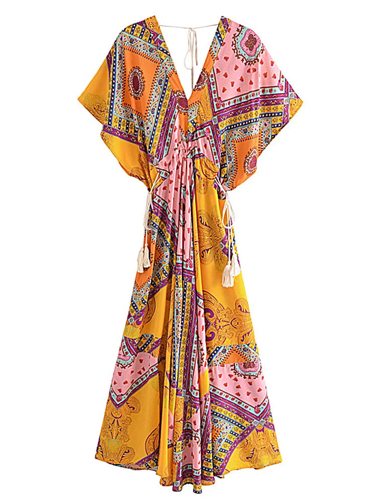 Vibrant Soul Boho Floral Print Midi Dress