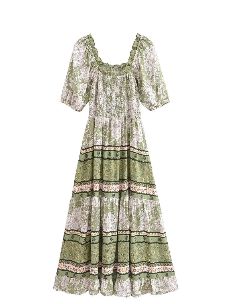 Sagewood Bloom Boho Floral Print Maxi Dress