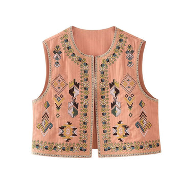 Blush Canyon Boho Aztec Embroidered Vest