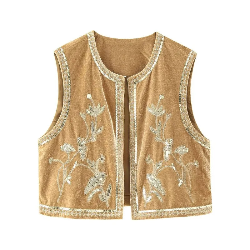 Boho Shimmer Sequin Embroidered Vest