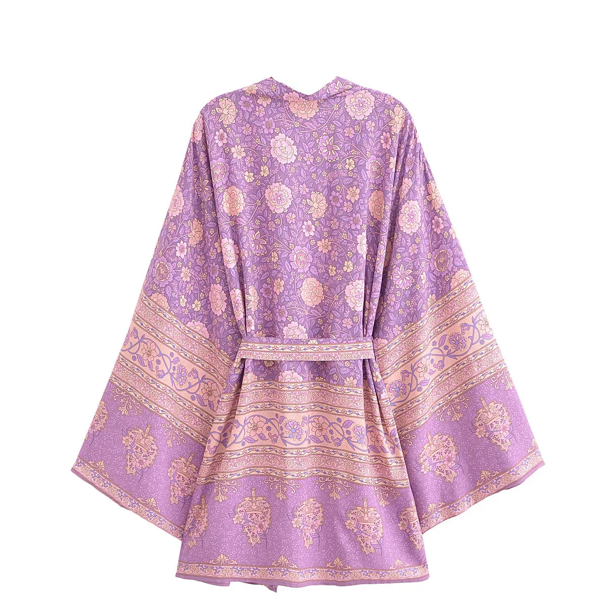 Lavender Rose Boho Floral Print Short Robe