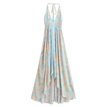 Enchanted Blue Boho Floral Print Maxi Dress