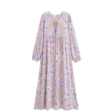 Lavender Daydream Boho Floral Print Maxi Dress