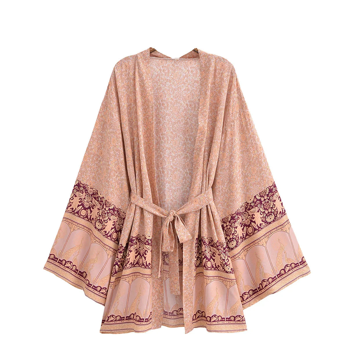 Coral Serenade Boho Floral Print Short Robe