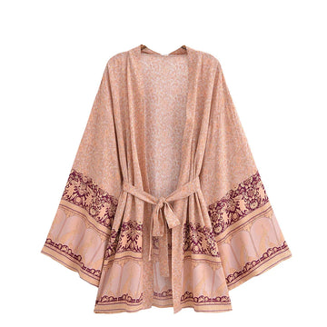 Coral Serenade Boho Floral Print Short Robe