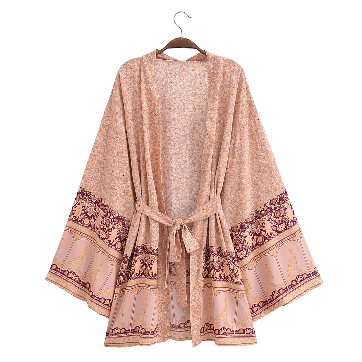 Coral Serenade Boho Floral Print Short Robe