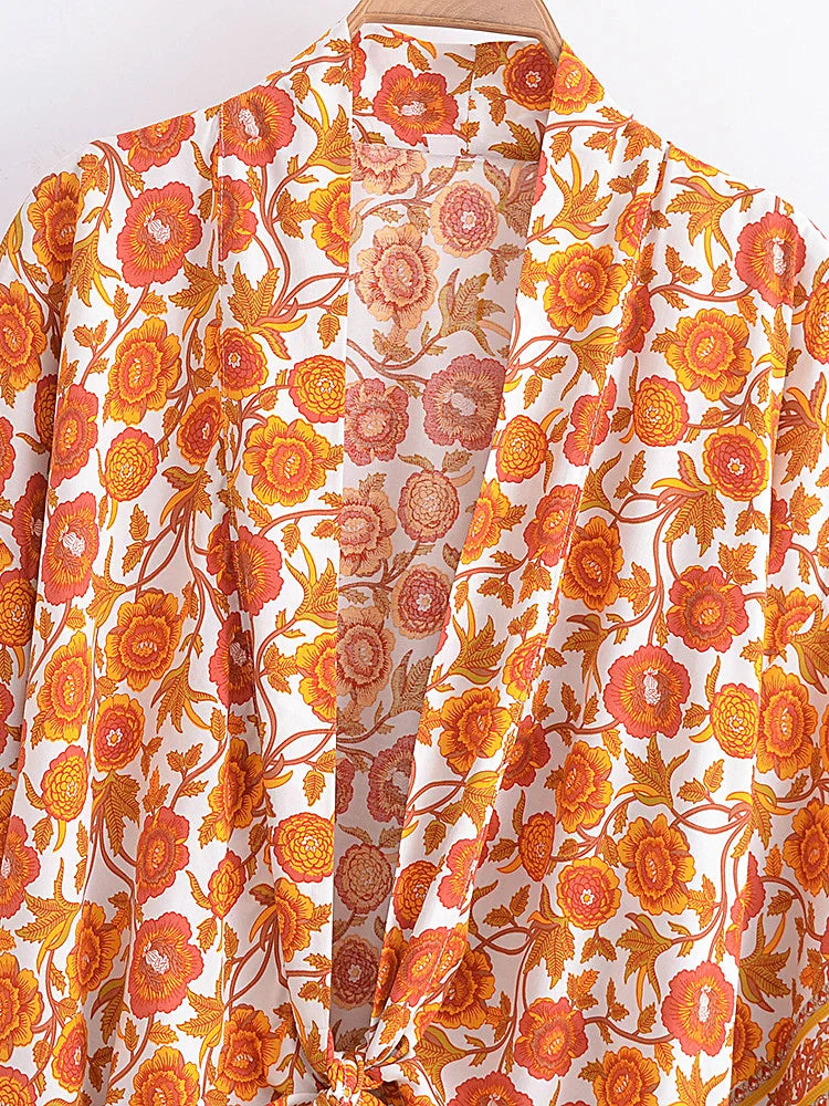 Marigold Orange Boho Floral Print Crop Top