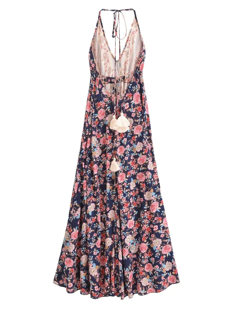Rose Embrace Boho Floral Print Maxi Dress
