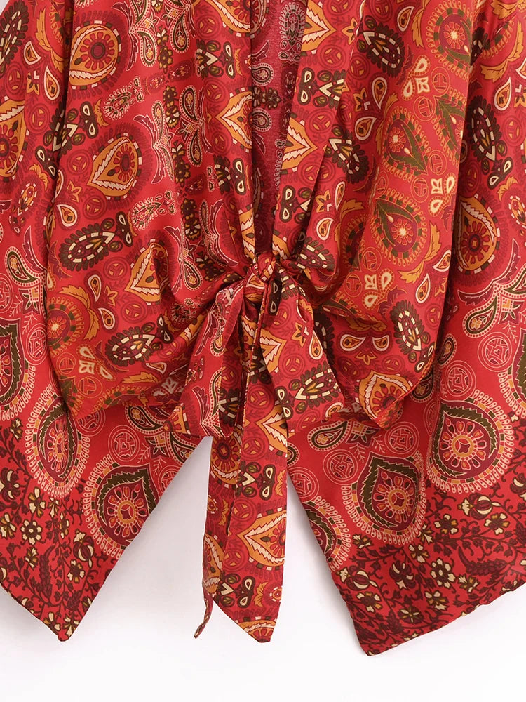 Fiesta Red Boho Floral Print Crop Top