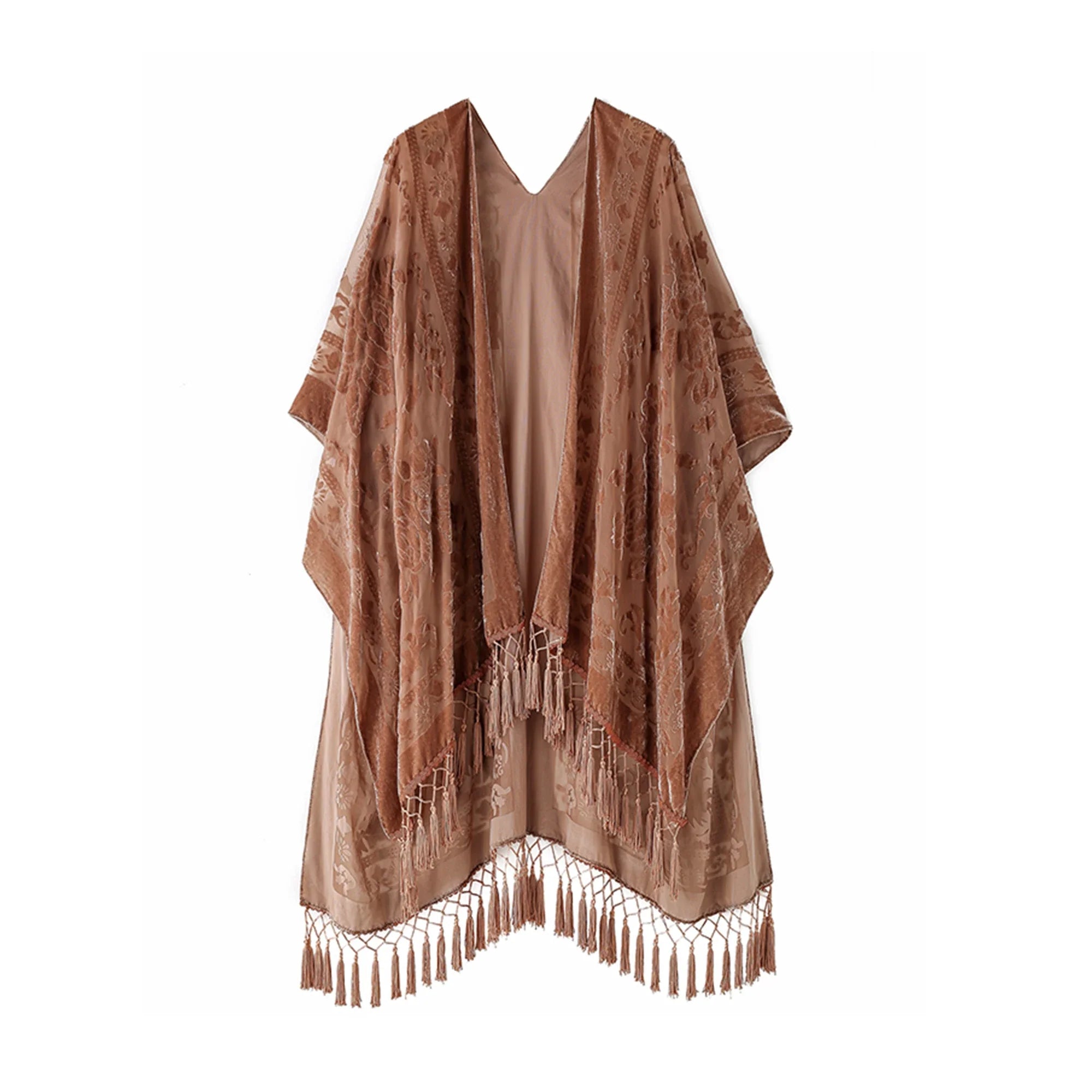 Sunset Rose Floral Print Velvet Burnout Kimono