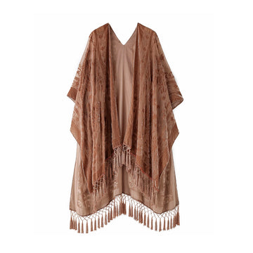 Sunset Rose Floral Print Velvet Burnout Kimono