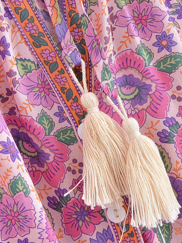 Pink Whisper Boho Floral Print Long Sleeve Blouse