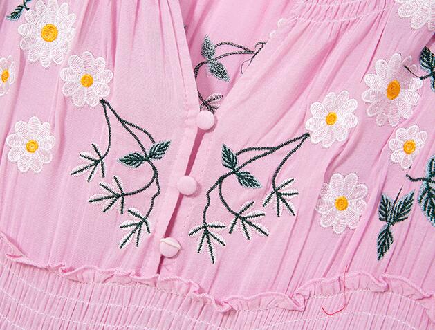 Pink Lilac Blossom Floral Embroidered Maxi Dress