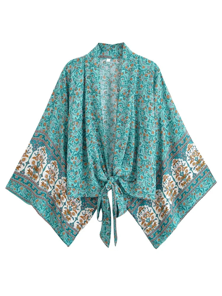 Aquarose Bloom Boho Floral Print Crop Top