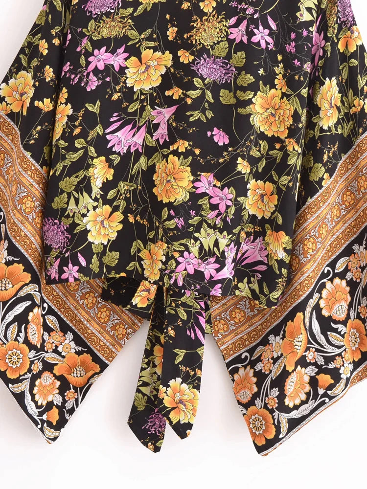 Dark Butterfly Boho Floral Print Crop Top