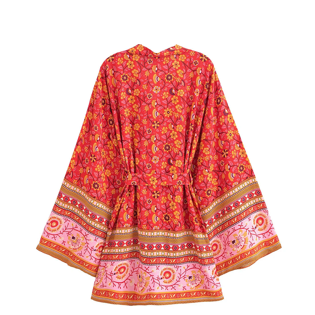 Crimson Bloom Boho Floral Print Short Robe