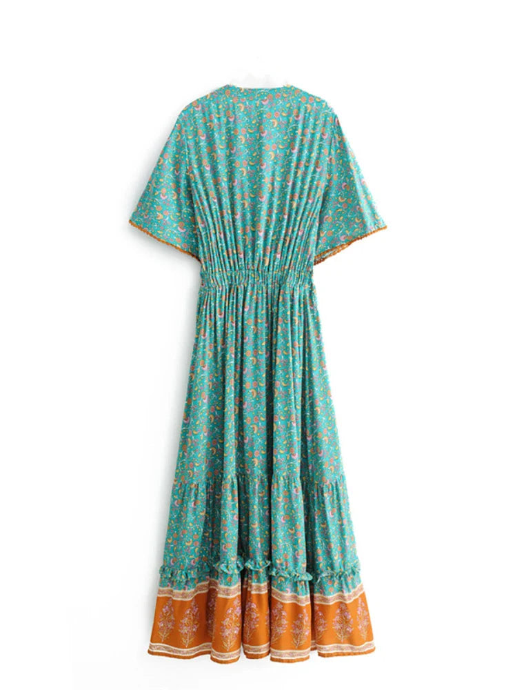 Coastal Charm Boho Floral Print Maxi Dress