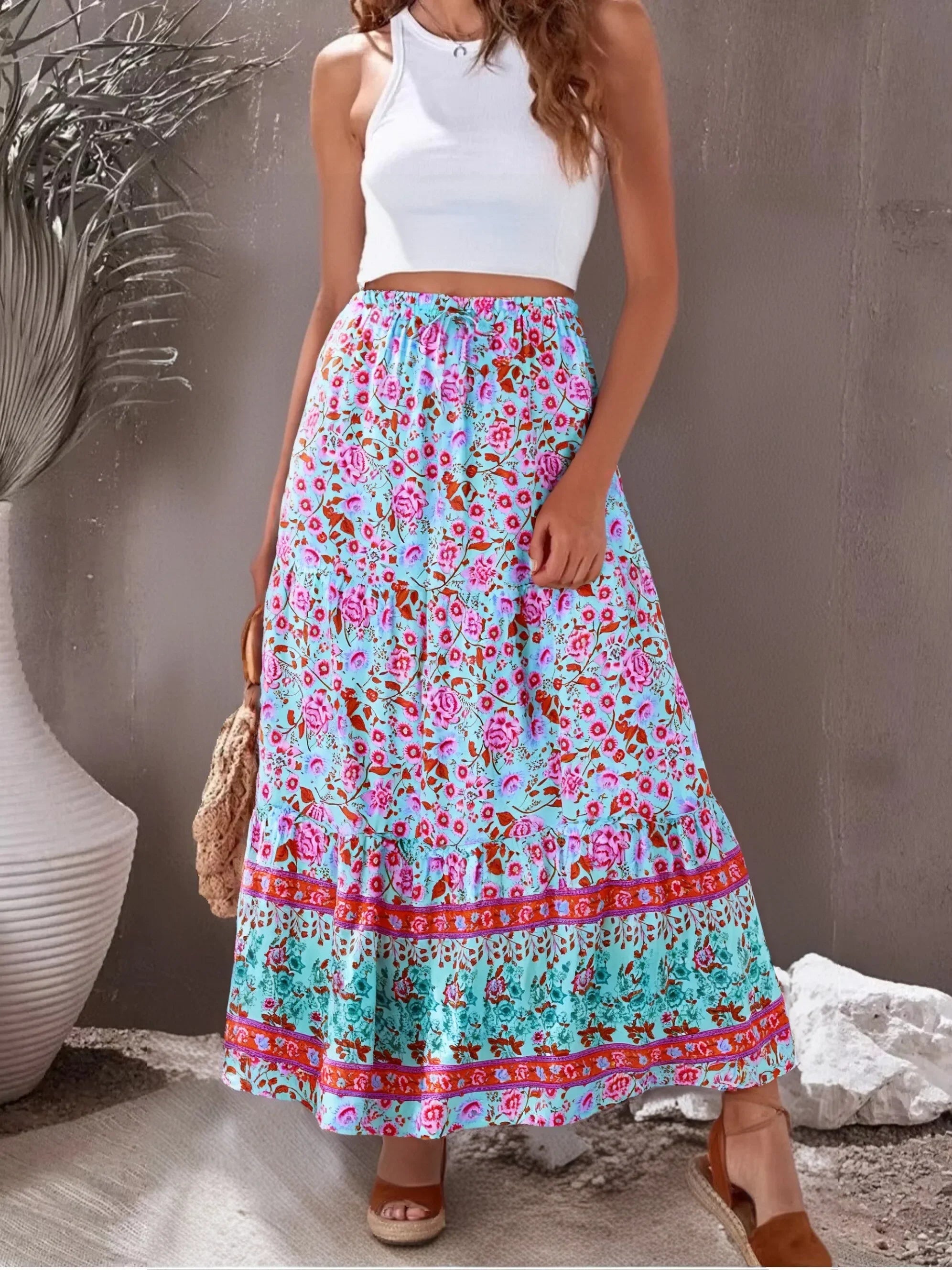 Lilac Dreamer Floral Print Boho Maxi Skirt