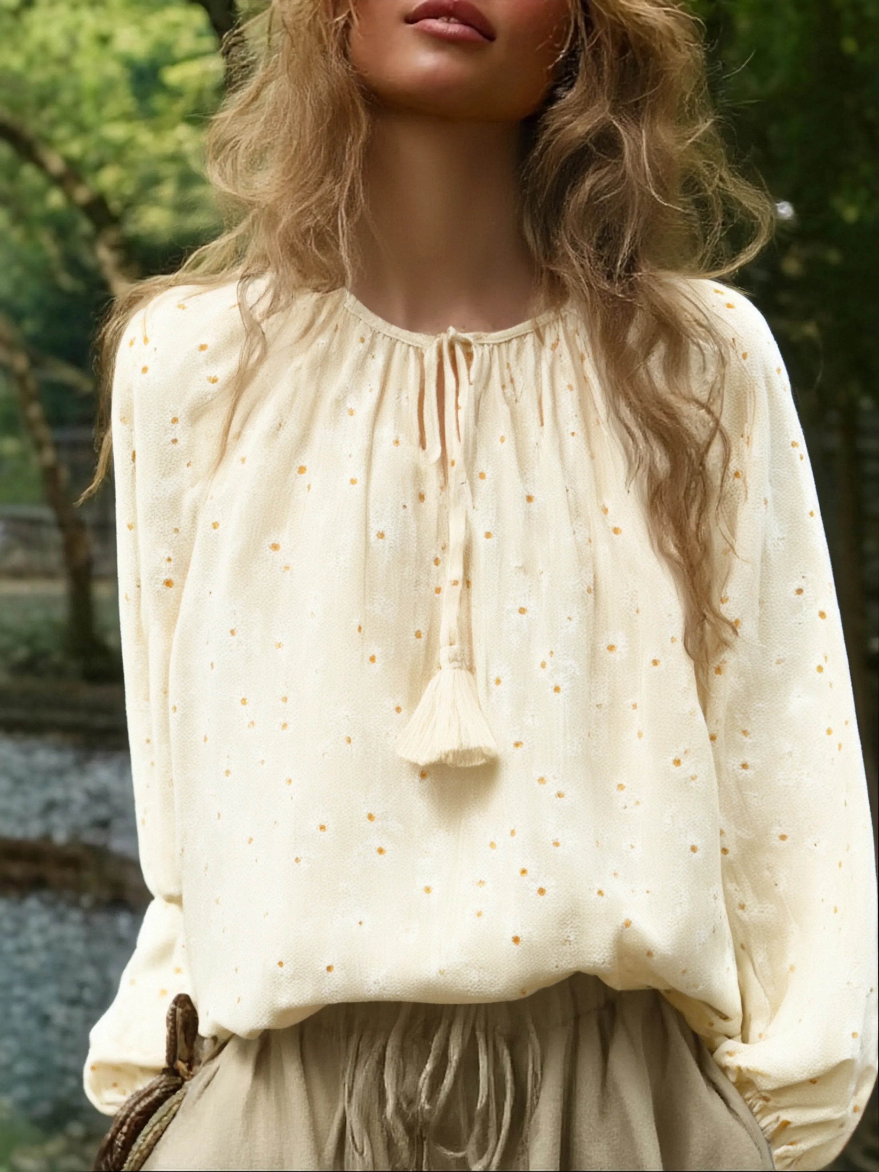 Golden Daisy Boho Floral Embroidered Long Sleeve Blouse
