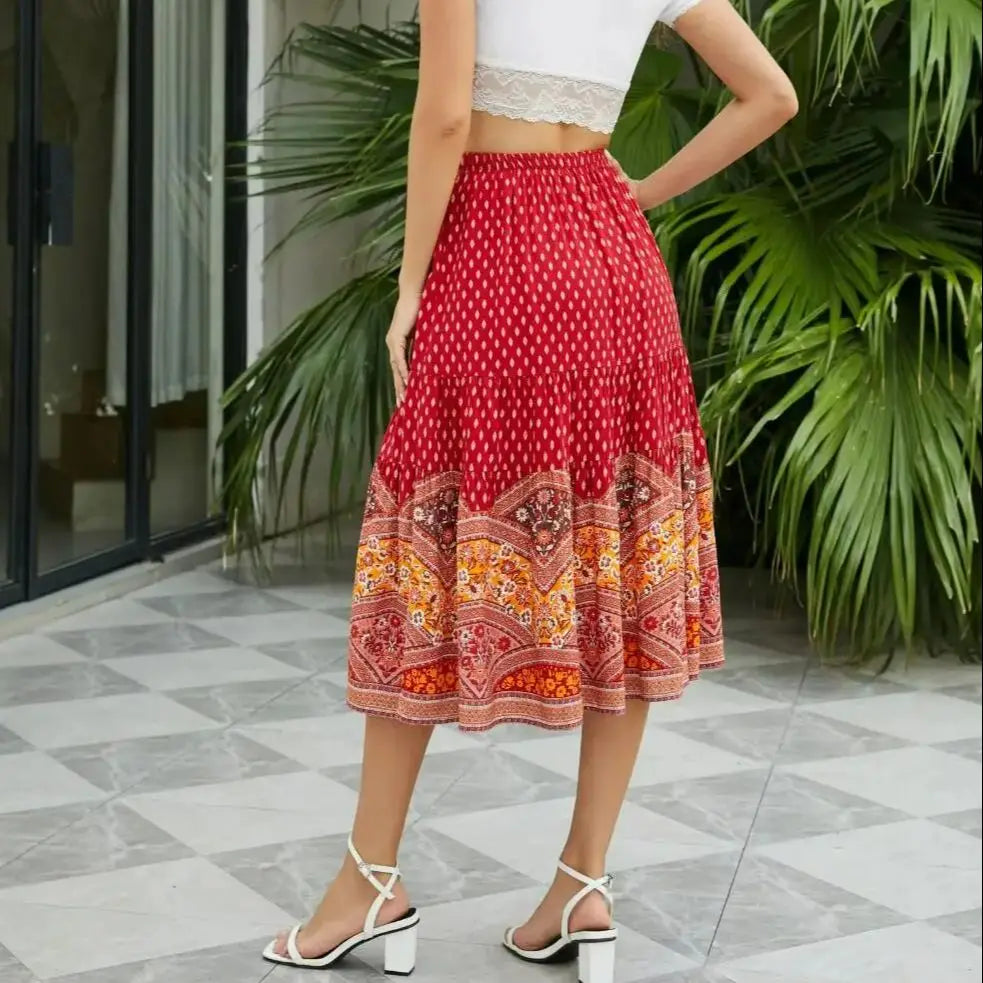 Wandering Hearts Boho Floral Print Midi Skirt