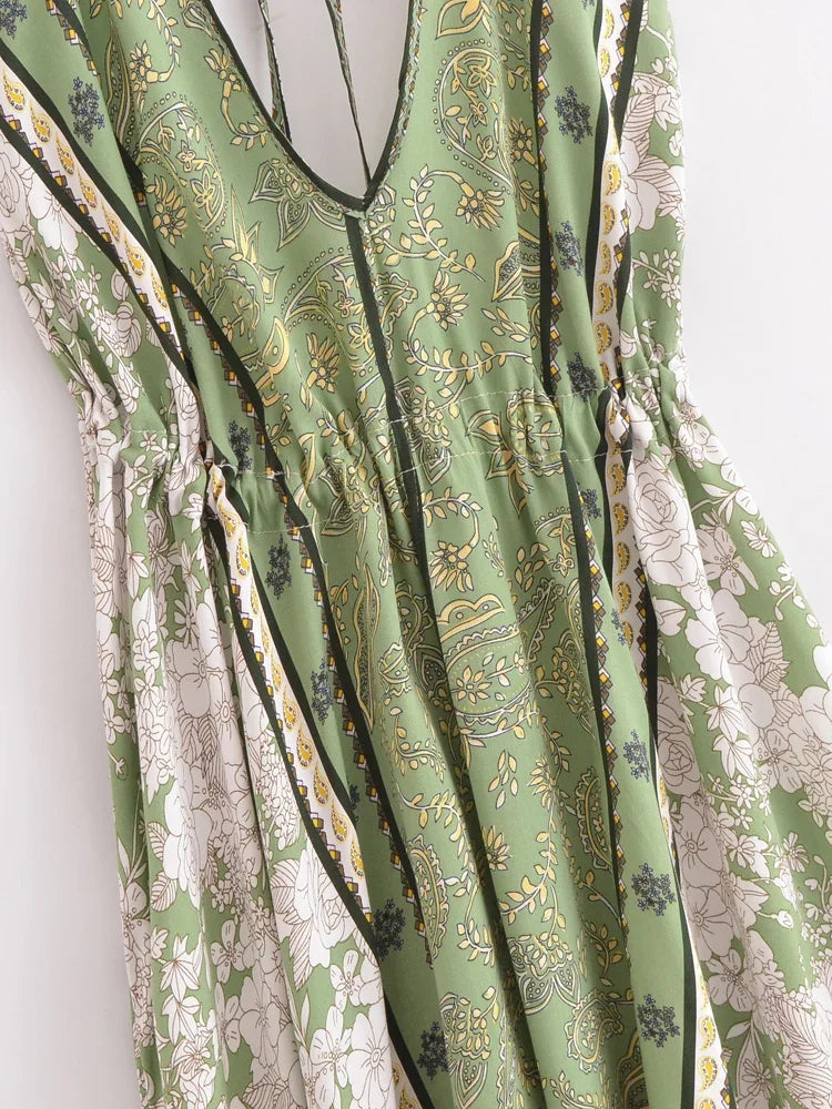 Sagewood Bloom Boho Floral Print Maxi Dress