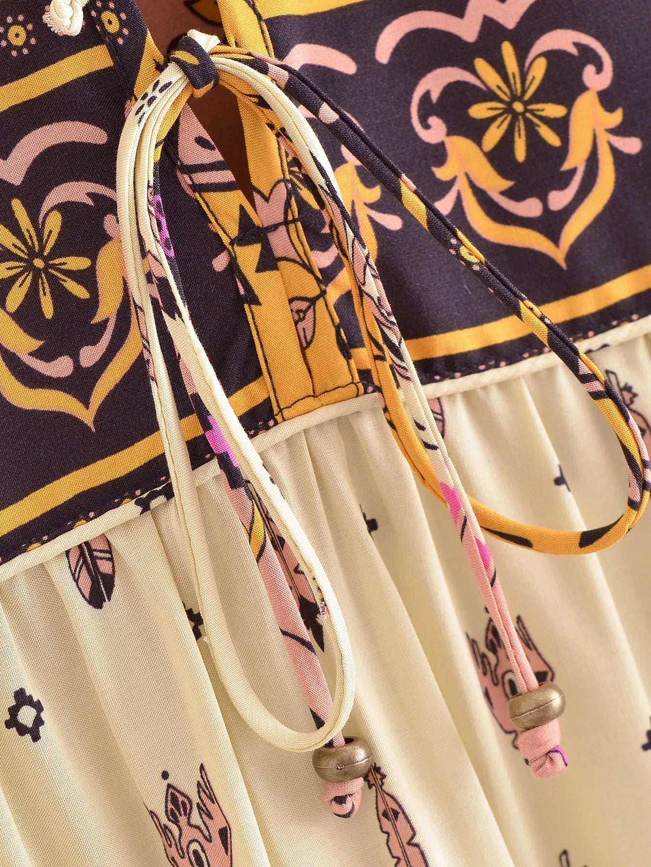 Gypsy Feather Boho Floral Print Long Sleeve Maxi Dress