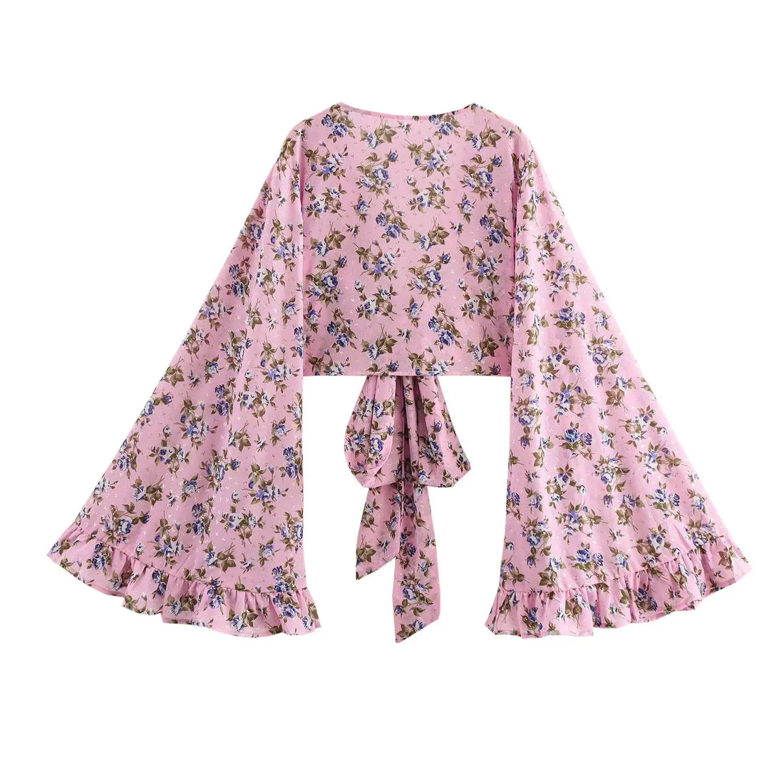 Rosy Bloom Boho Floral Print Semi-Sheer Crop Top