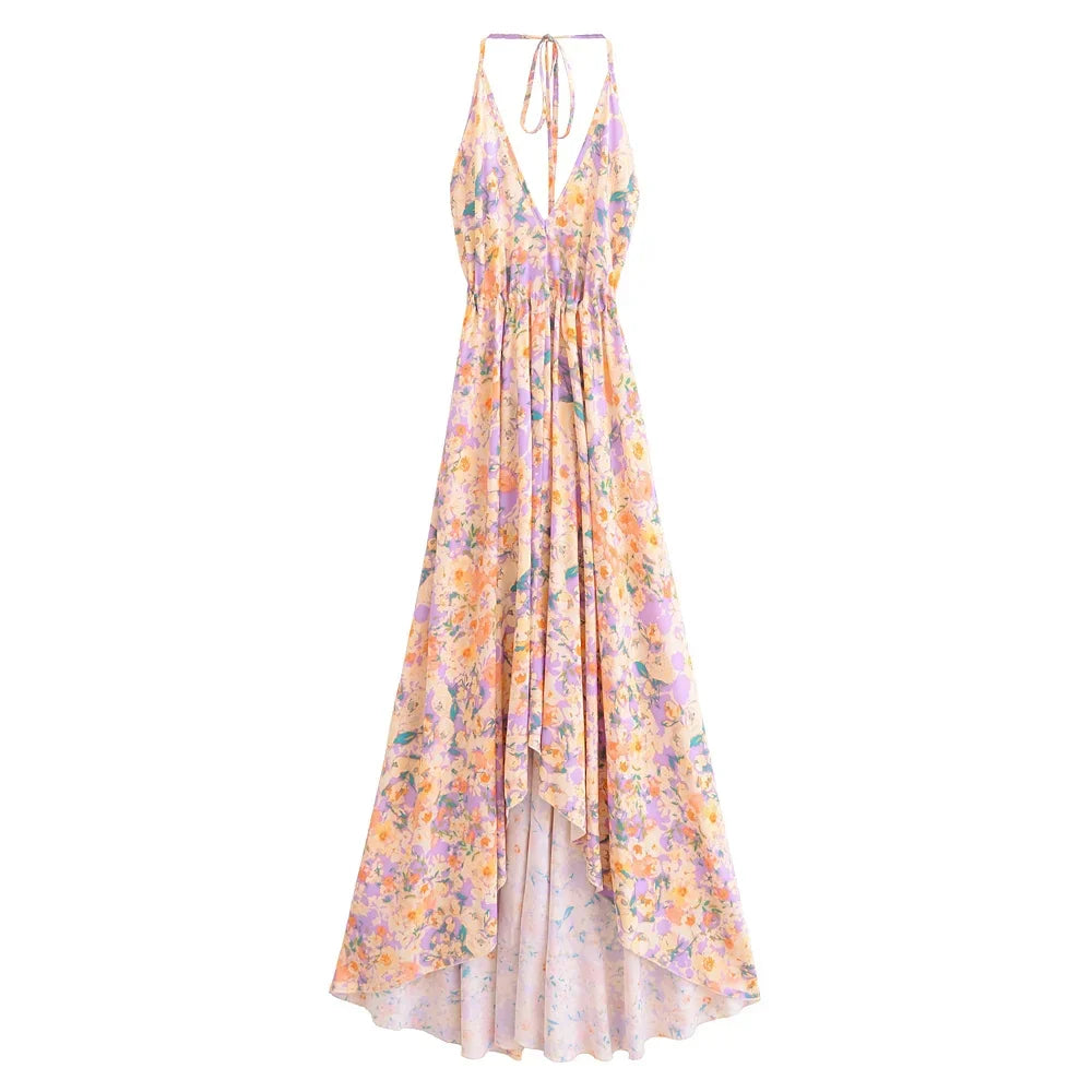 Soft Petals Boho Floral Print Maxi Dress