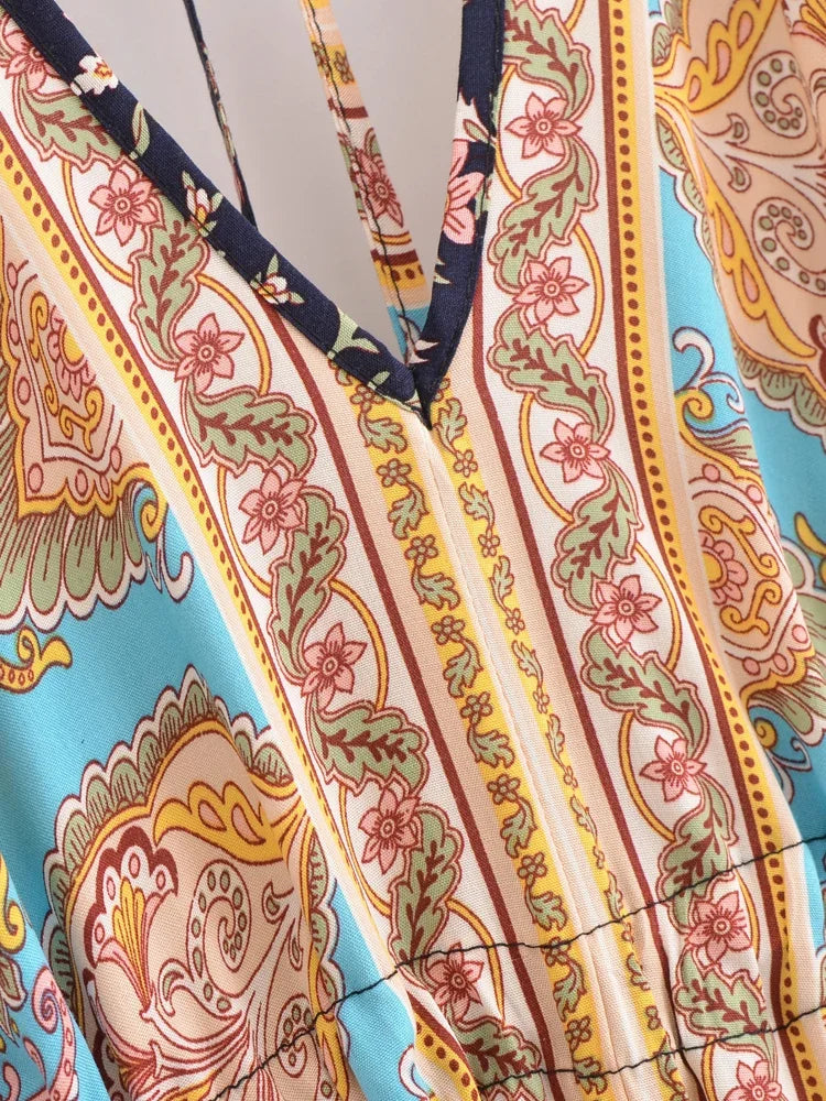 Midnight Serenade Boho Floral Print Maxi Dress