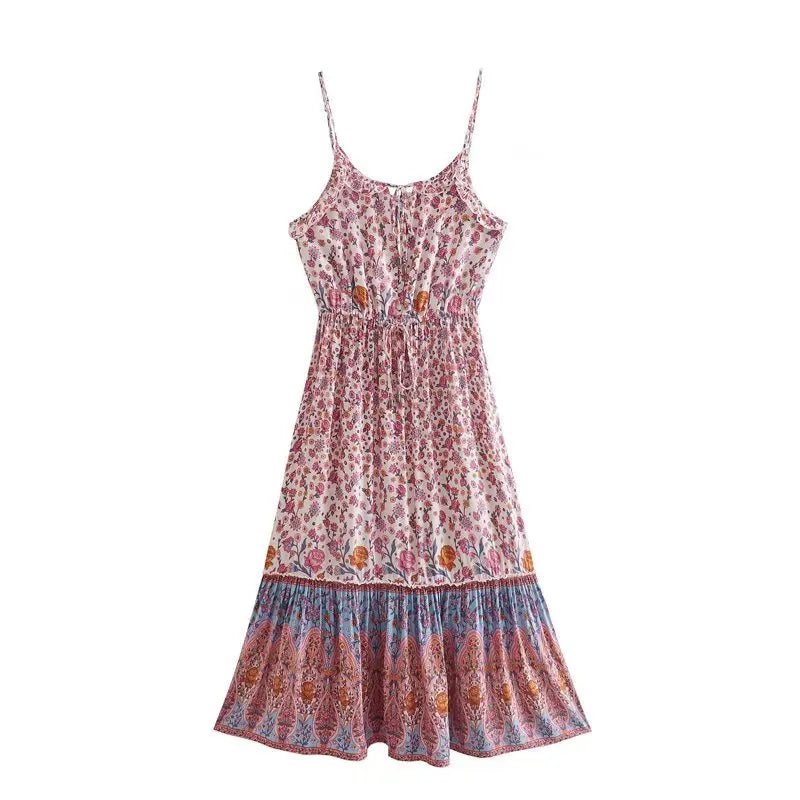 Blush Bloom Boho Floral Print Midi Dress