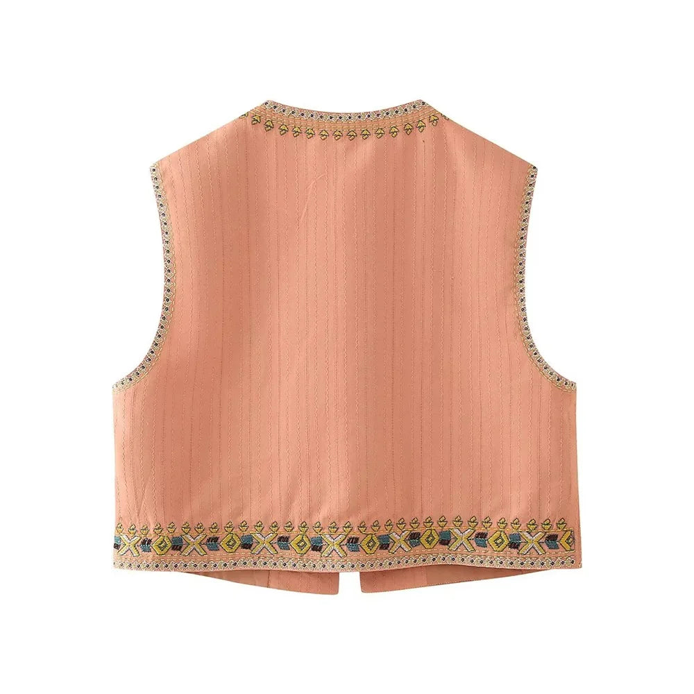Blush Canyon Boho Aztec Embroidered Vest