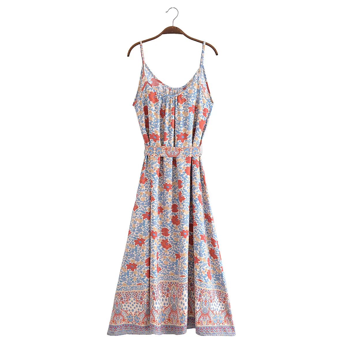 Tranquil Blue Boho Floral Print Maxi Dress