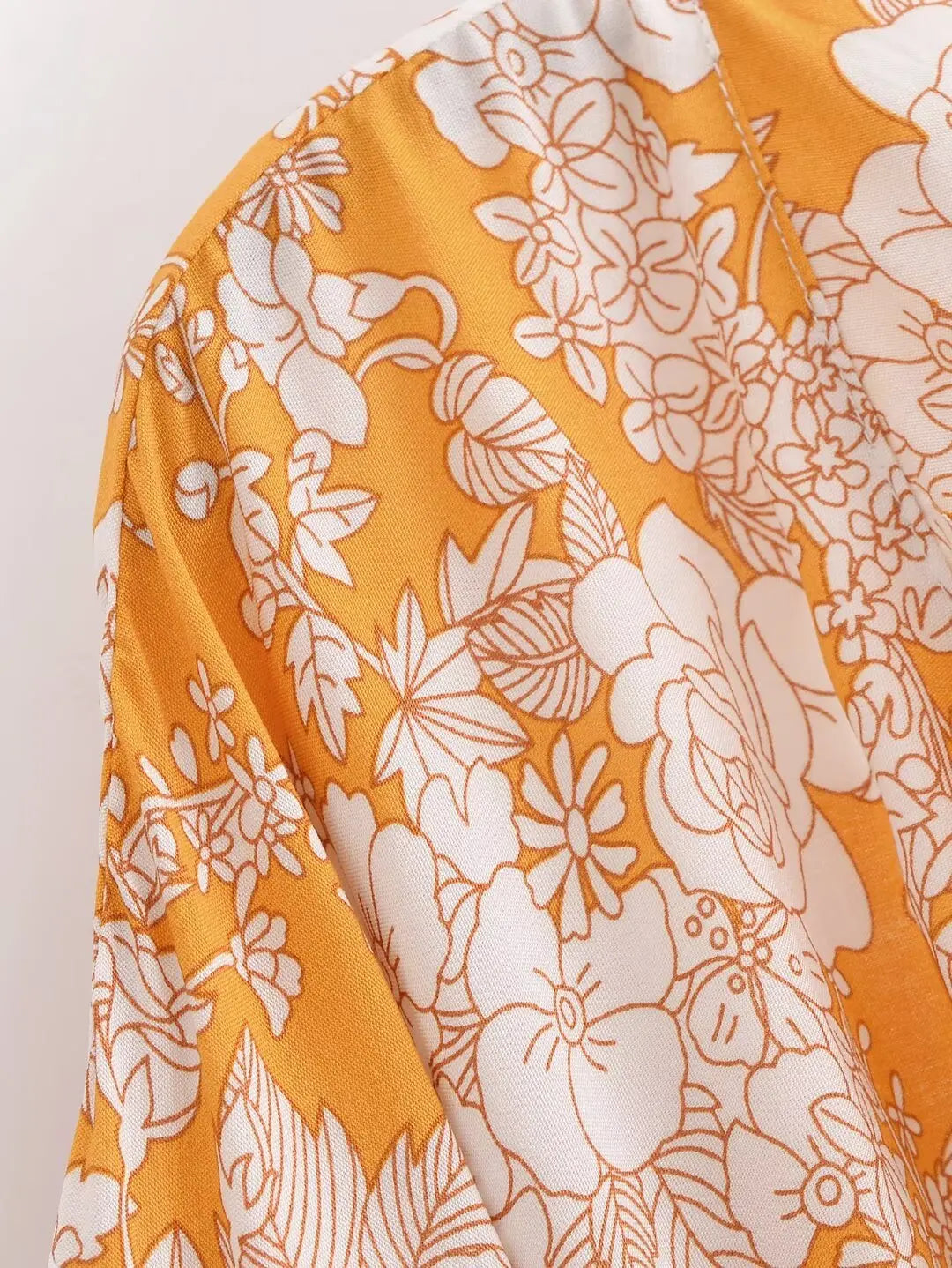 Saffron Bloom Boho Floral Print Short Robe