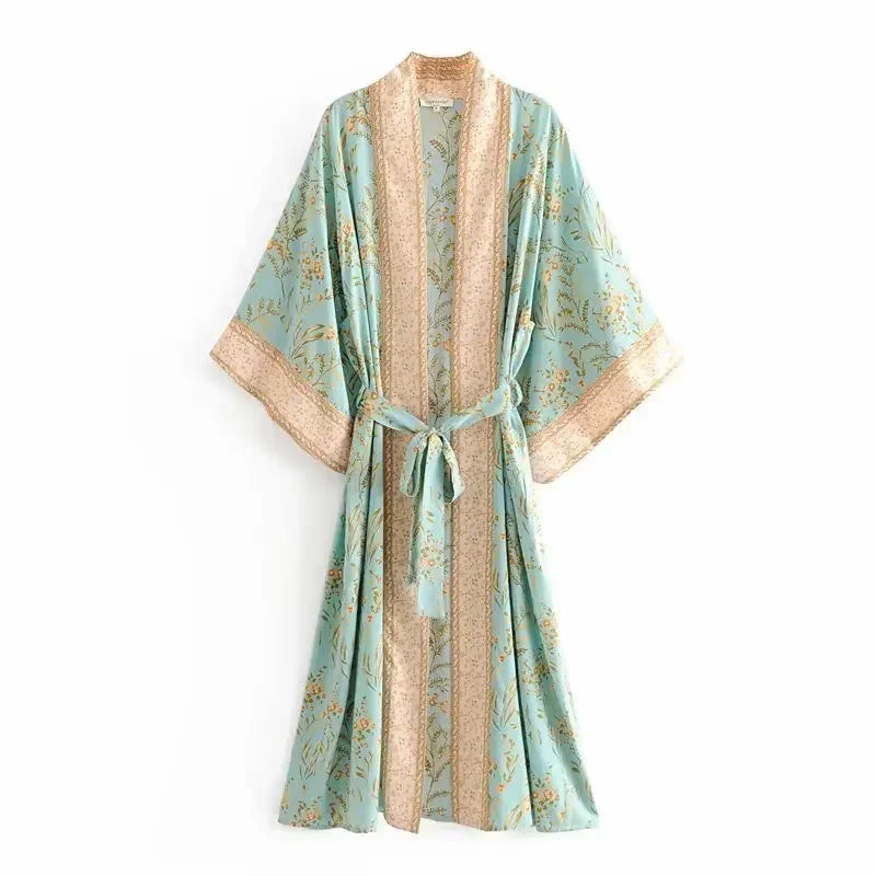 Mint to Bloom Boho Kimono Maxi Robe