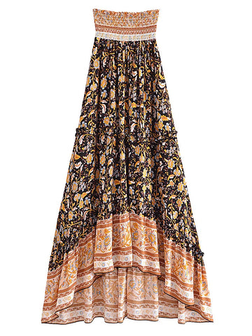 Twilight Garden Boho Floral Print Maxi Skirt