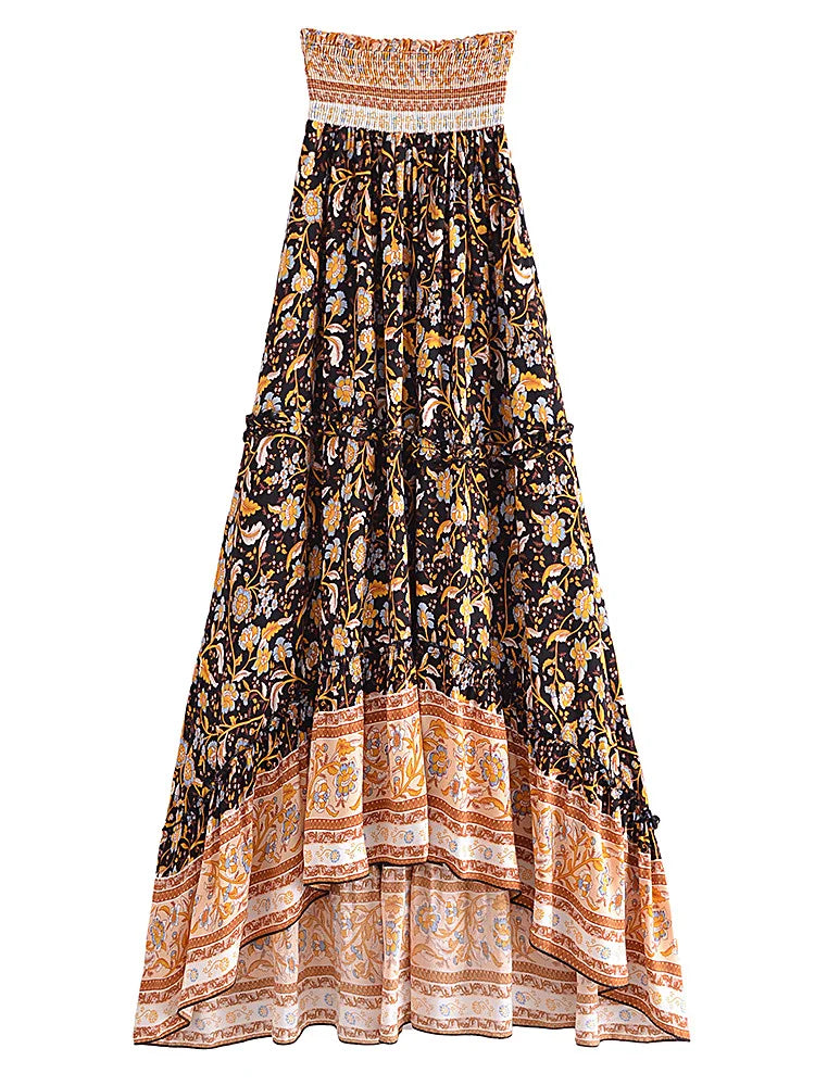 Twilight Garden Boho Floral Print Maxi Skirt
