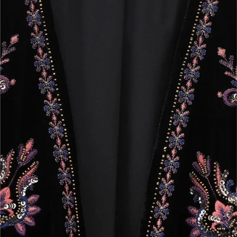 Black Shimmer Boho Sequin Embroidered Vest