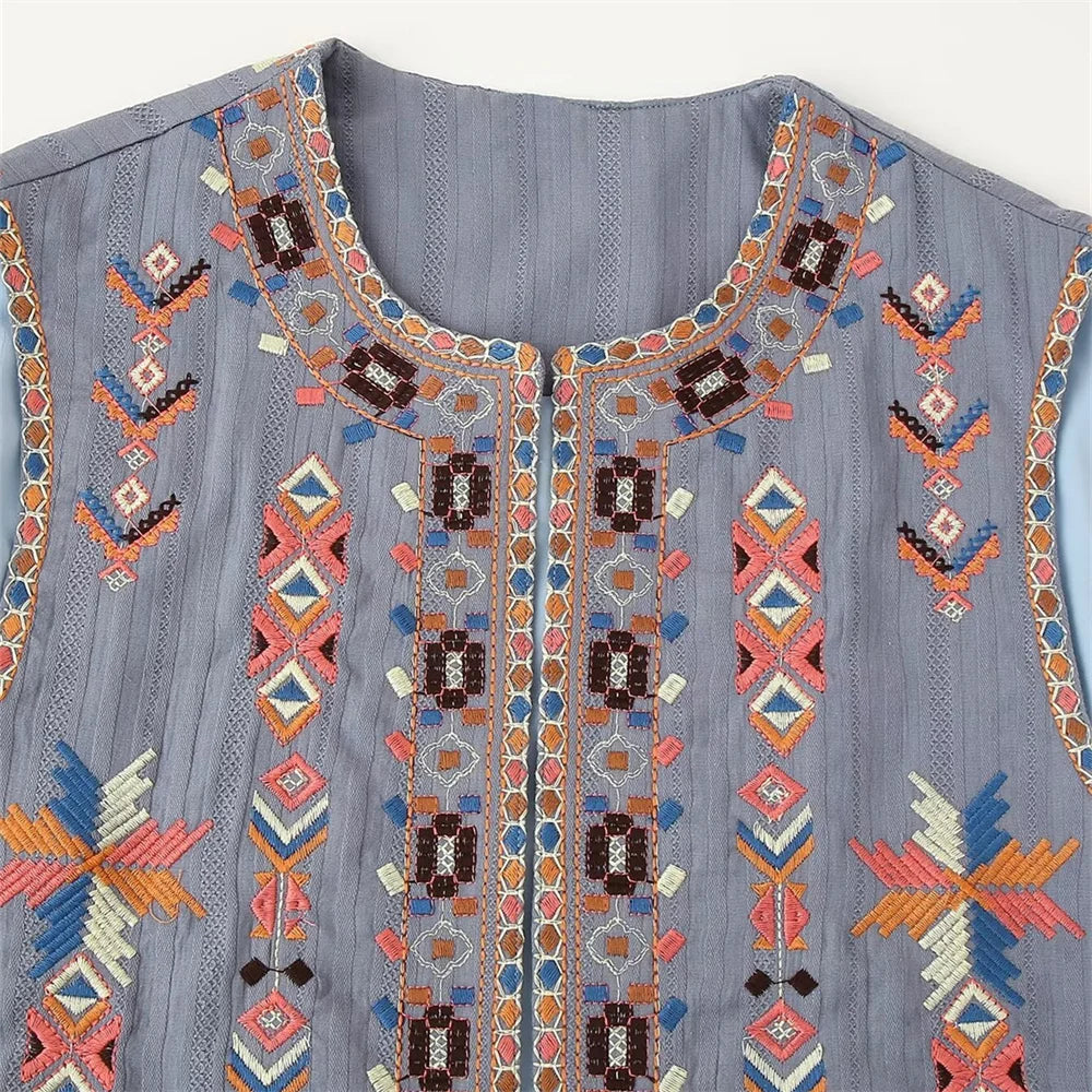 Blue Canyon Boho Aztec Embroidered Vest