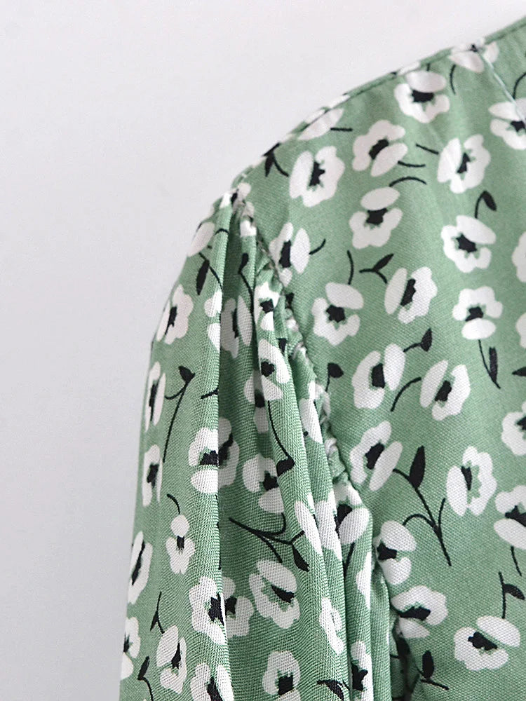 Sage Bloom Boho Floral Print Long Sleeve Crop Top