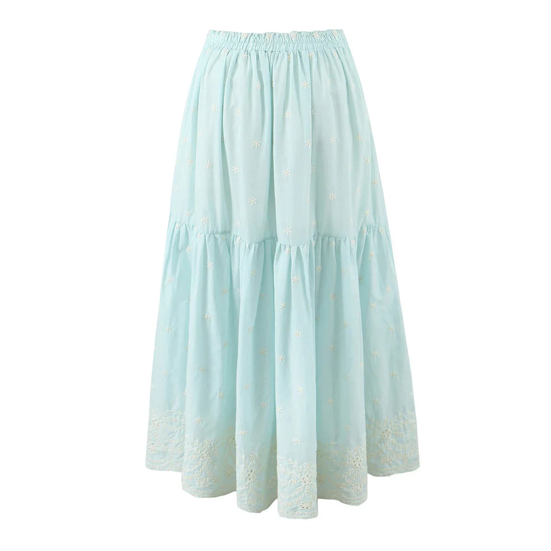 Morning Sky Floral Embroidered Midi Skirt