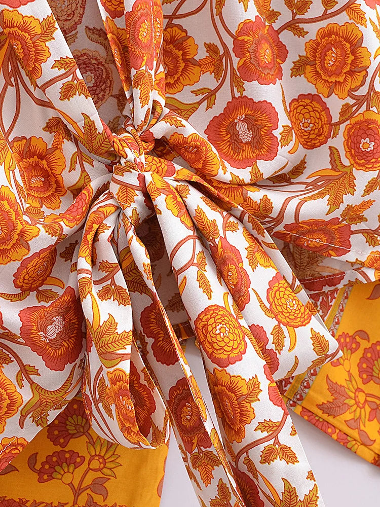 Marigold Orange Boho Floral Print Crop Top