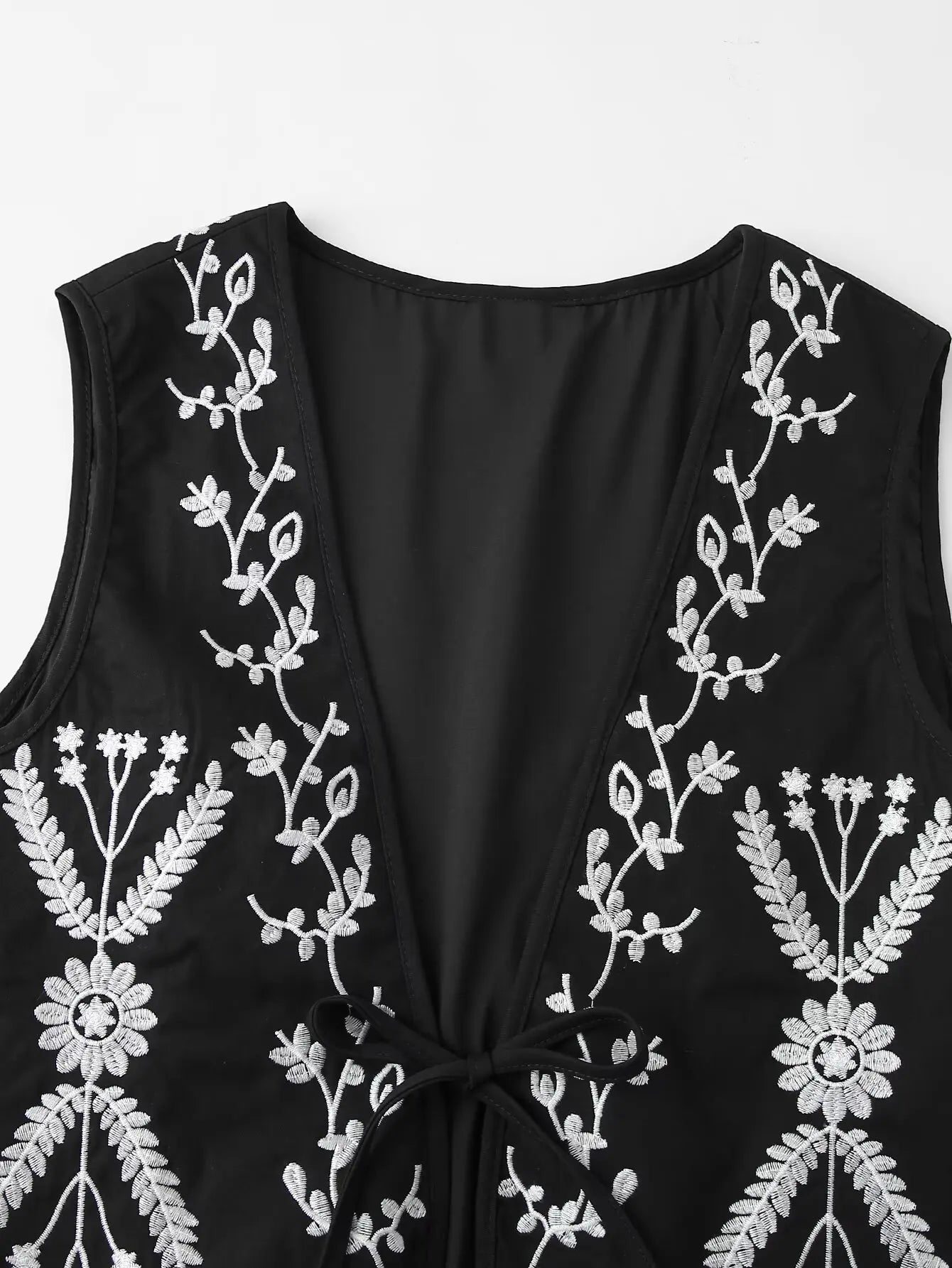 Midnight Bloom Boho Floral Embroidered Vest