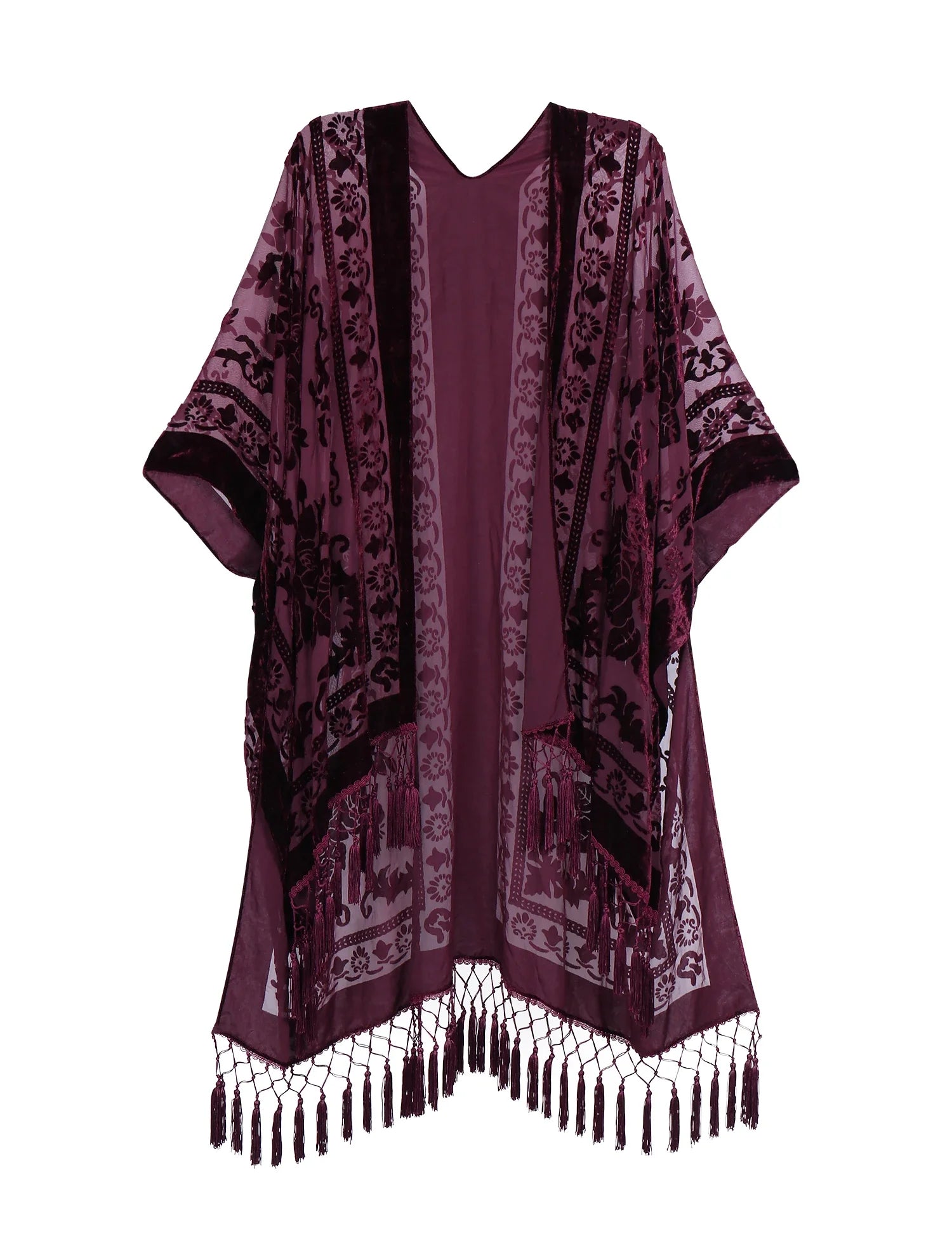 Merlot Floral Print Velvet Burnout Kimono