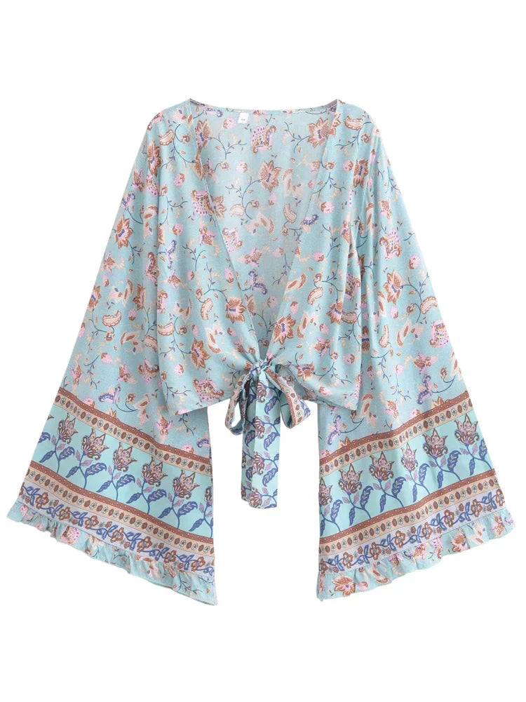 Skyline Dreams Boho Floral Print Long Sleeve Crop Top