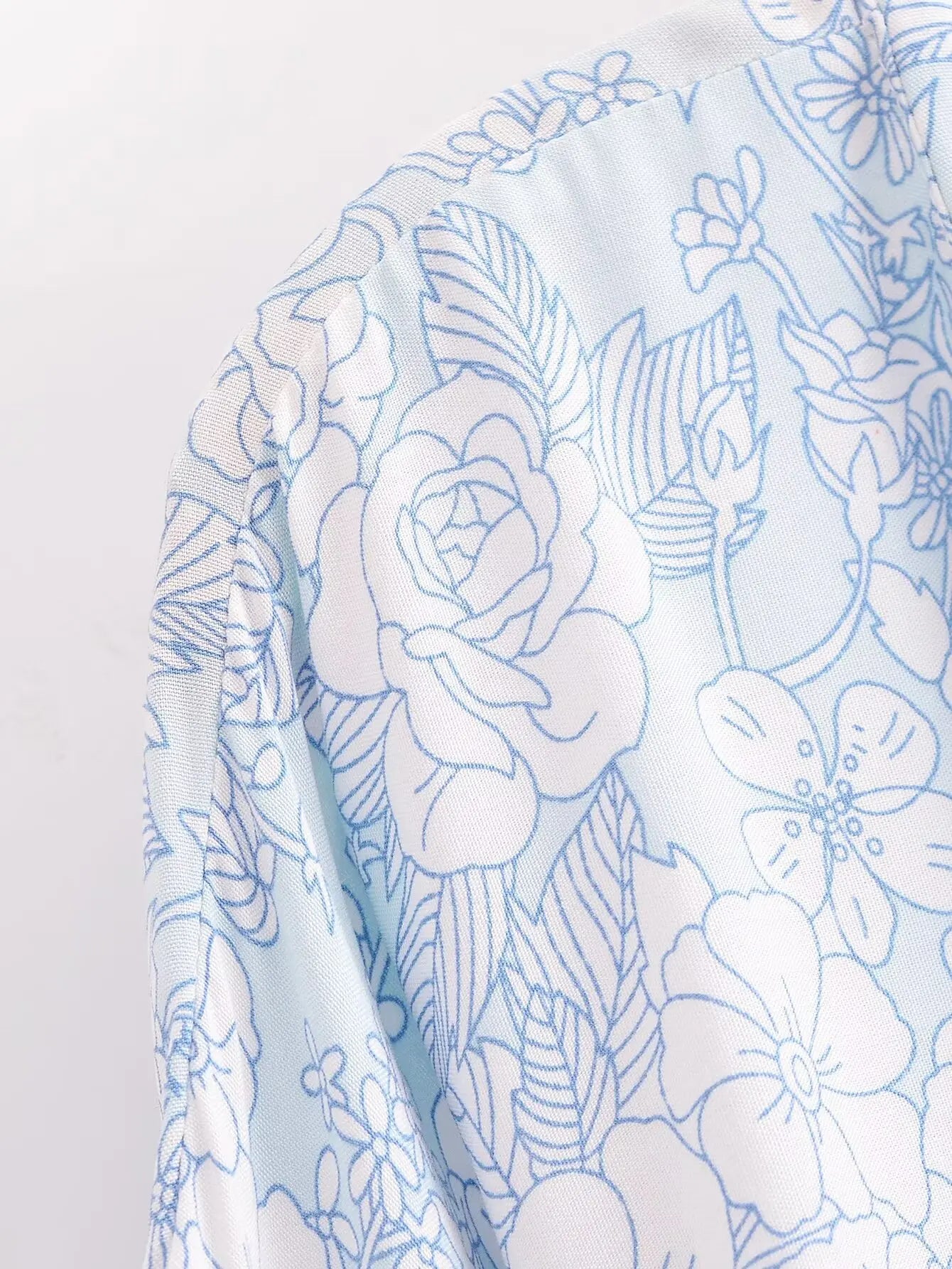 Dreamy Blue Boho Floral Print Short Robe