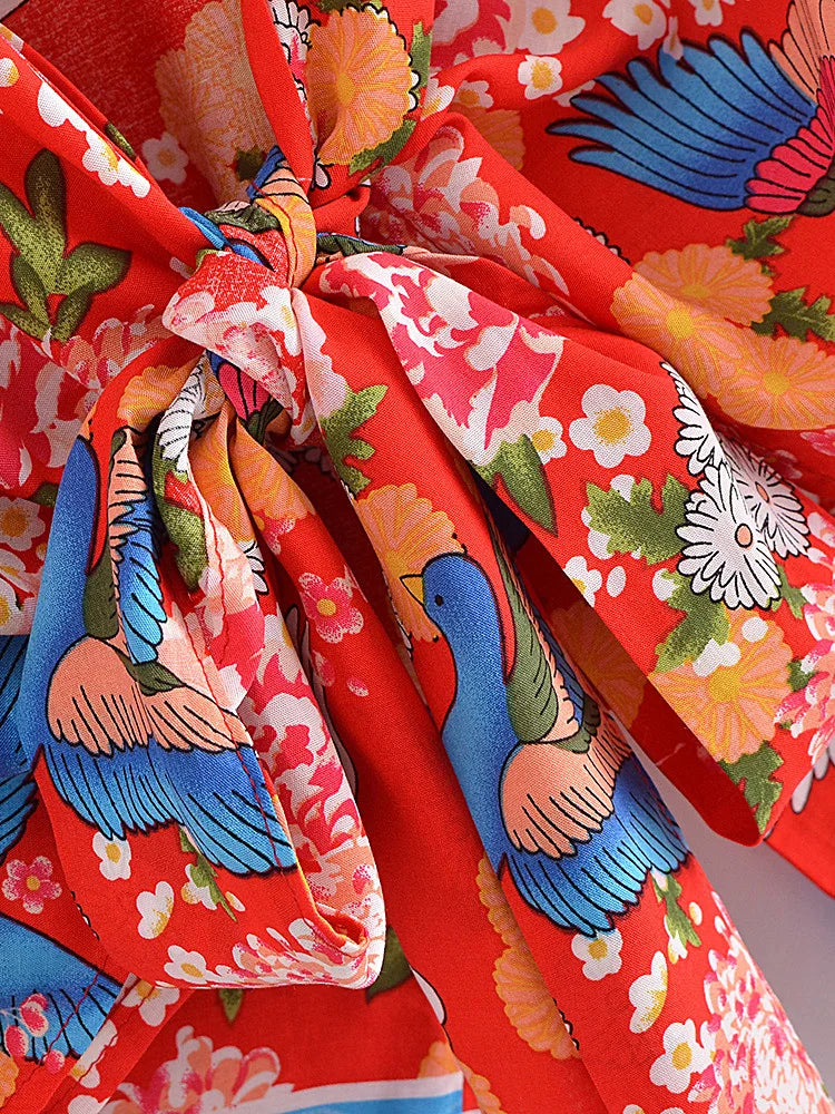 Red Freebird Boho Floral Print Crop Top