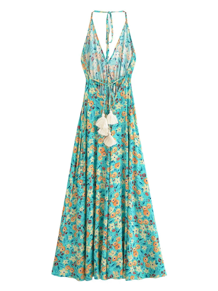 Enchanted Blooms Boho Floral Print Maxi Dress